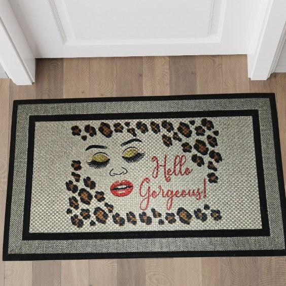 "Hello Gorgeous" Leopard Print Doormat